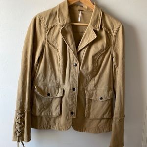 Free People Khaki Women’s Ruffle Military Jacket